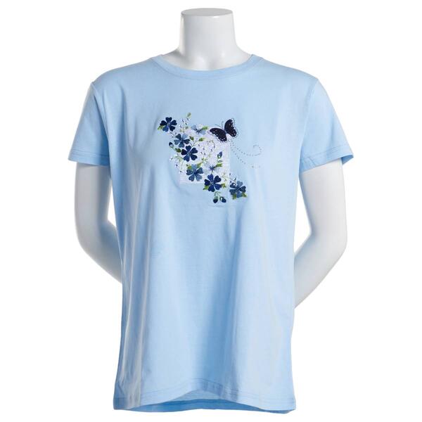 Womens Top Stitch by Morning Sun Spring Blues Tee - image 