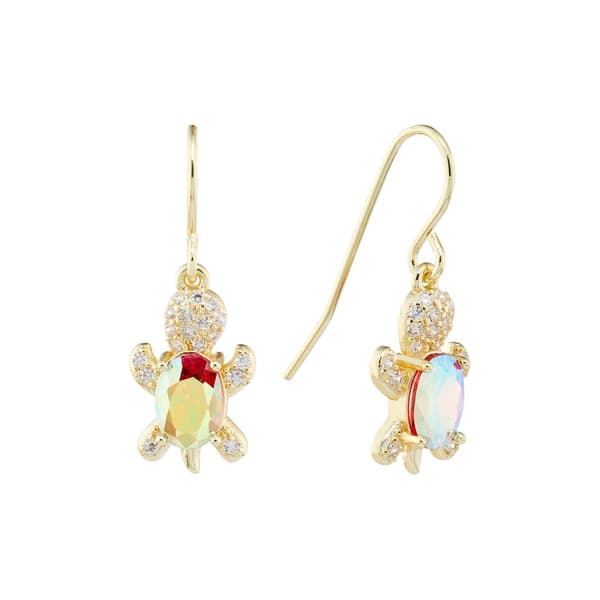 Athra Fine Silver Plated Crystal Turtle Drop Earrings - image 