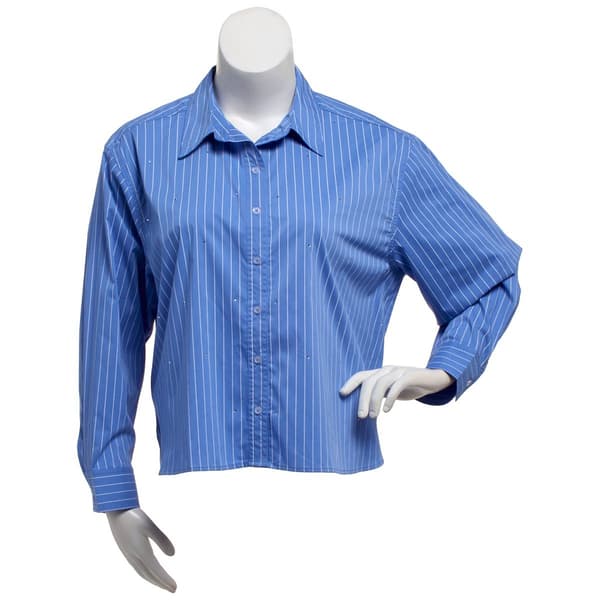 Plus Size Zac & Rachel Long Sleeve Stripe Casual Button Down - image 