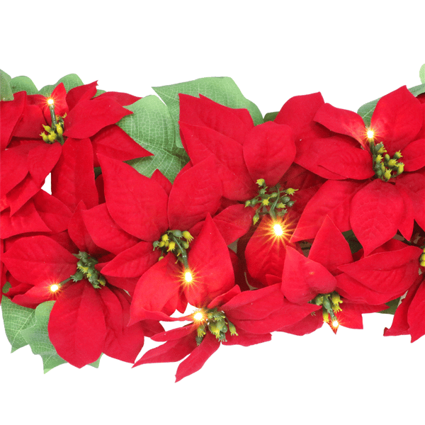 Puleo International 6ft. Pre-Lit Red Poinsettia Garland