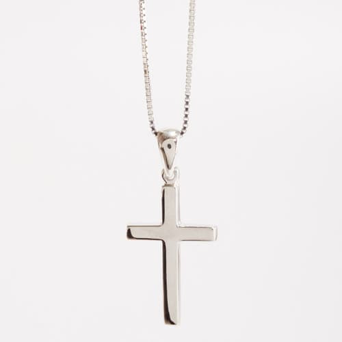 Sterling Silver Small Block Cross Pendant Necklace