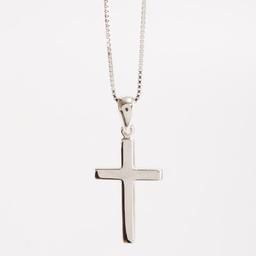 Sterling Silver Small Block Cross Pendant Necklace