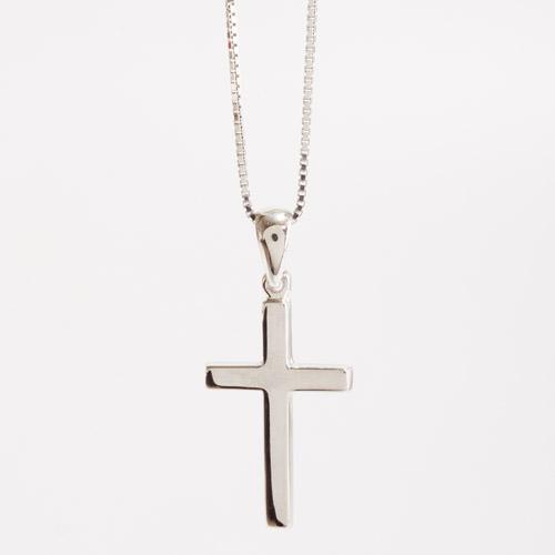 Sterling Silver Small Block Cross Pendant Necklace