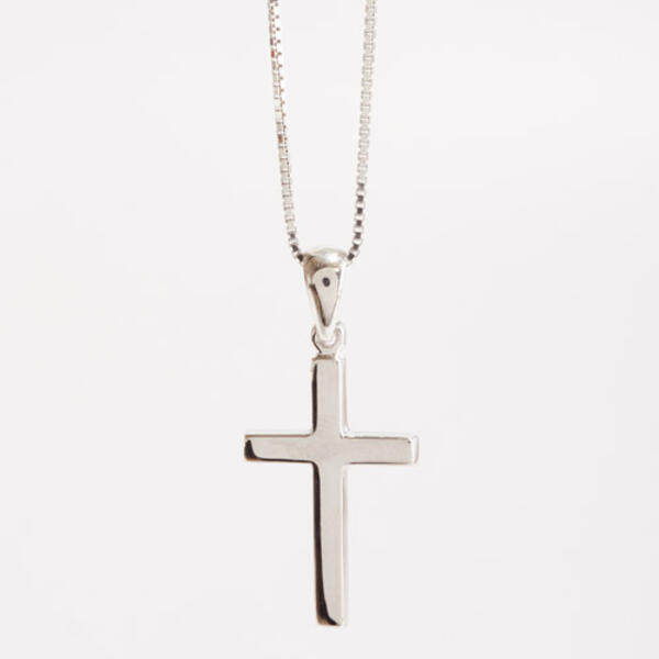Sterling Silver Small Block Cross Pendant Necklace - image 
