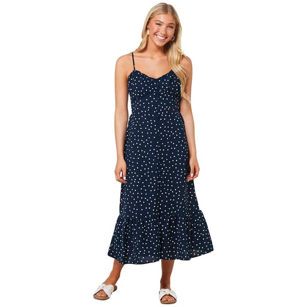 Juniors No Comment Polka-Dot Button Front Midi Dress - image 