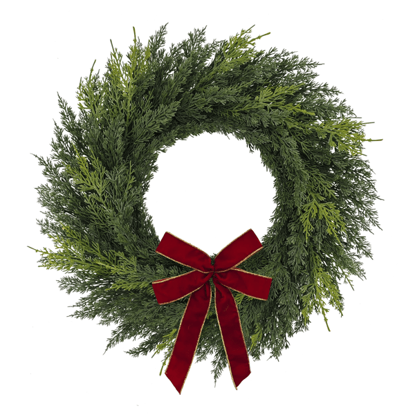 Puleo International 22in. PE Cypress Christmas Wreath with Bow - image 