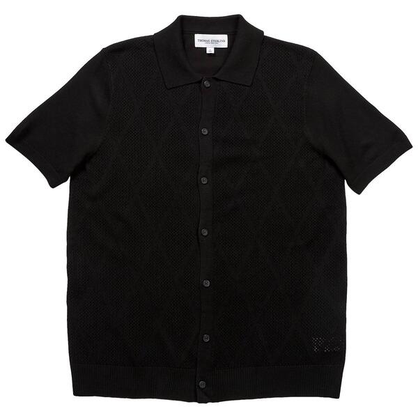 Mens Thomas Sterling Mesh Diamond Sweater Cardigan - Black - image 