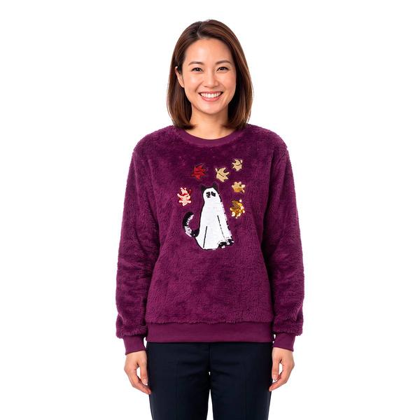 Womens Inner Circle Ghost Cat Sequin Sherpa Sweatshirt