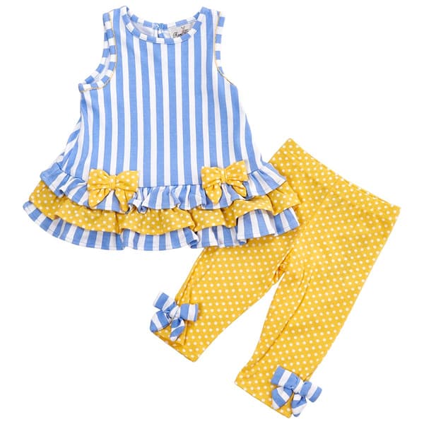 Baby Girl (3-24M) Rare Editions Striped Ruffle/Bows Legging Set - image 