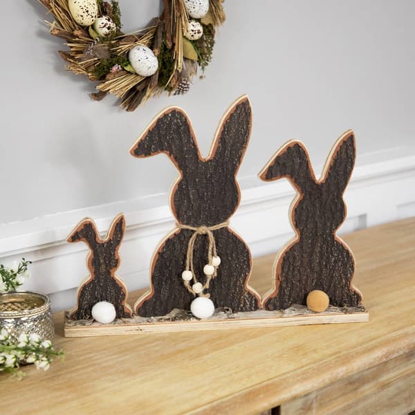 Northlight Seasonal Rabbit Trio Wooden Tree Bark Easter Décor