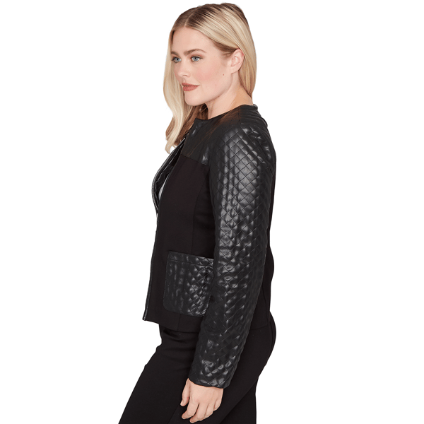 Petite Alfred Dunner Barcelona Ponte Knit Faux Leather Jacket