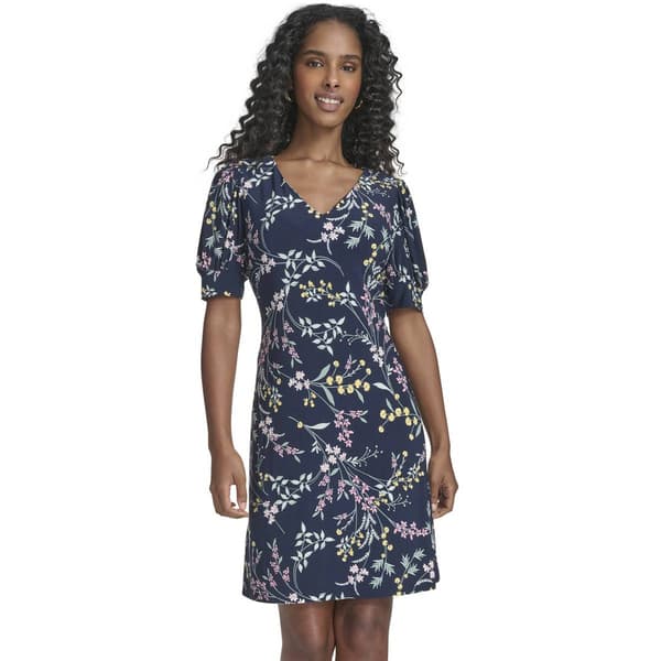 Womens Tommy Hilfiger Short Puff Sleeve Floral A-Line Dress - image 