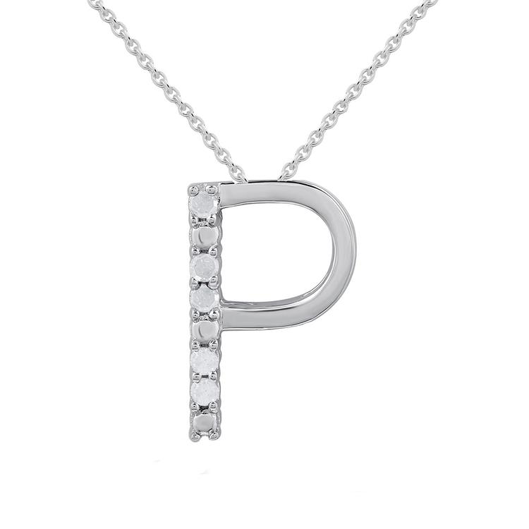 1/20cttw. Natural Diamond Sterling Silver Letter P Pendant