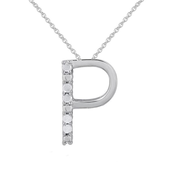 1/20cttw. Natural Diamond Sterling Silver Letter P Pendant - image 