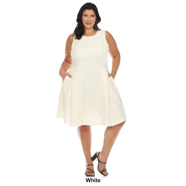 Plus Size White Mark Knee Length Tweed Fit and Flare Dress
