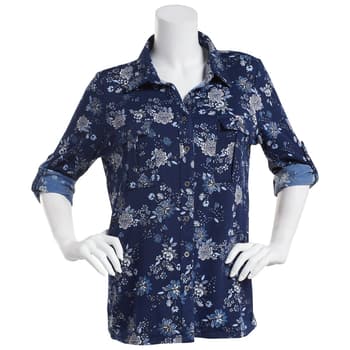 Womens Hasting & Smith Floral 3/4 Roll Tab Casual Button Down - Boscov's