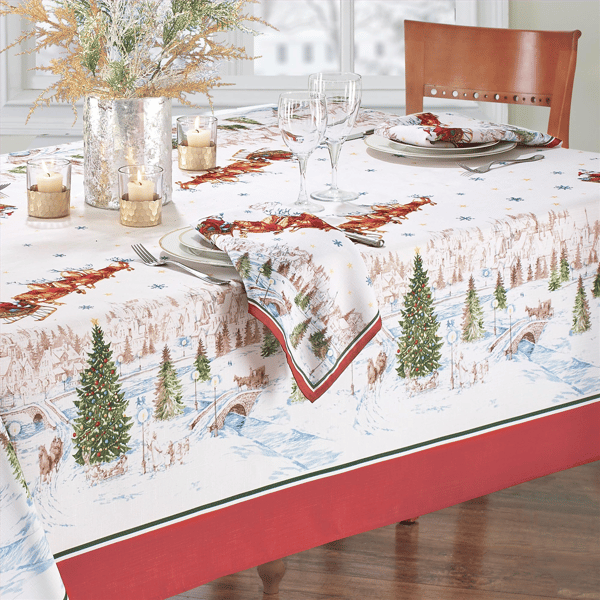 Threadmade Santa’s Snowy Sleighride Tablecloth