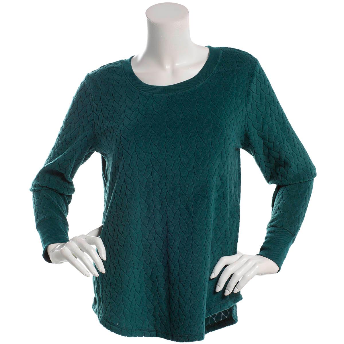 Womens Jaclyn Long Sleeve Solid Cable Crew Neck Pajama Top