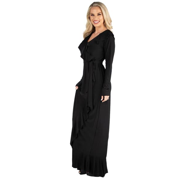 Womens 24/7 Comfort Apparel Ruffled Neck Long Sleeve Long Dress