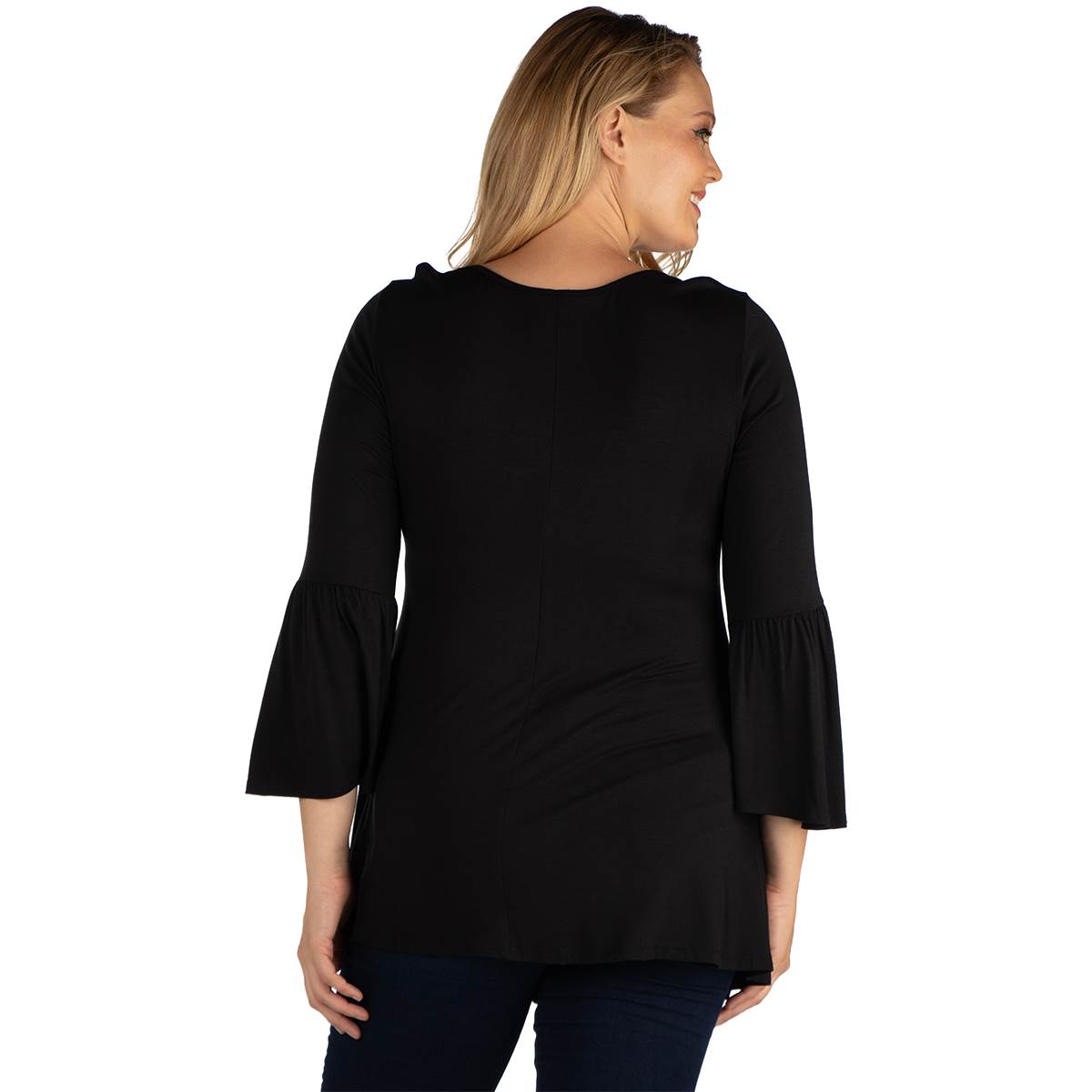 Plus Size 24/7 Comfort Apparel Flared Long Bell Sleeve Tunic