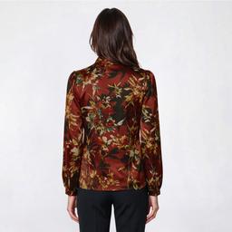Womens Kasper Long Cuff Sleeve V Neck Floral Satin Blouse