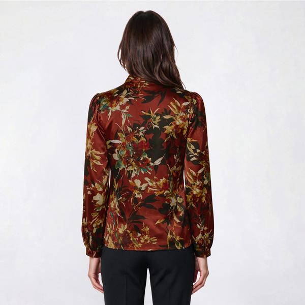 Womens Kasper Long Cuff Sleeve V Neck Floral Satin Blouse