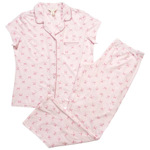 Womens Laura Ashley Short Sleeve Romantic Bows Pajama Set - image 