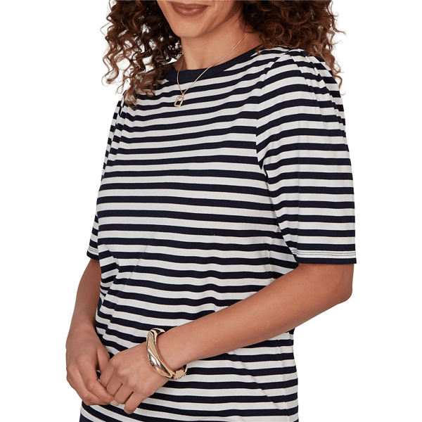 Womens Emaline Key Items Elbow Sleeve Boat Neck Stripe Tee