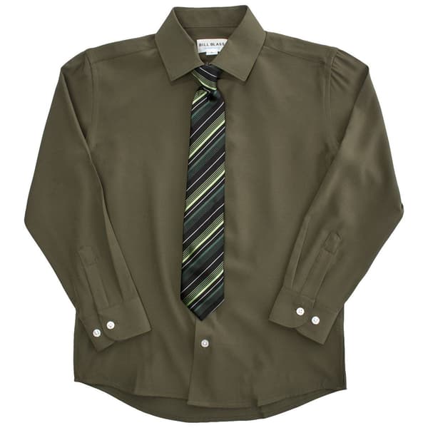 Boys (8-20) Bill Blass Dress Shirt & Tie Set - Dark Olive - image 