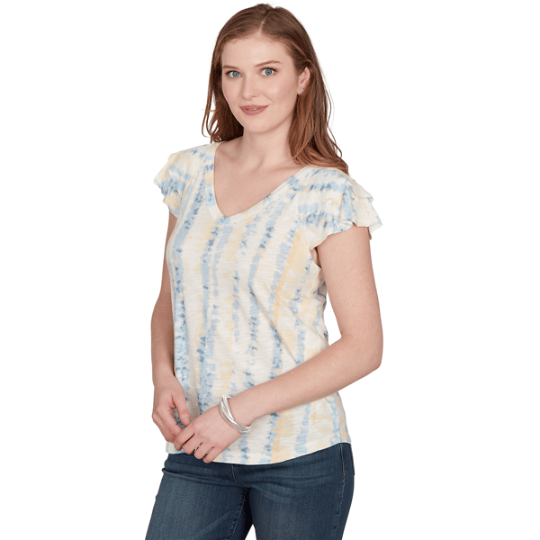 Plus Size Skye’s the Limit Sunny Blue Skies Ruffle Tie Dye Tee