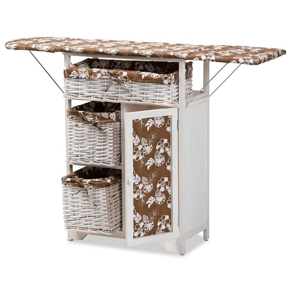 Baxton Studio Abril White Wood Drop Leaf Ironing Board Cabinet