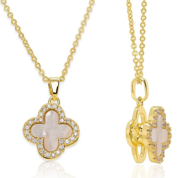14kt. Gold Plated Lab Grown White Clover Spinner Pendant - image 