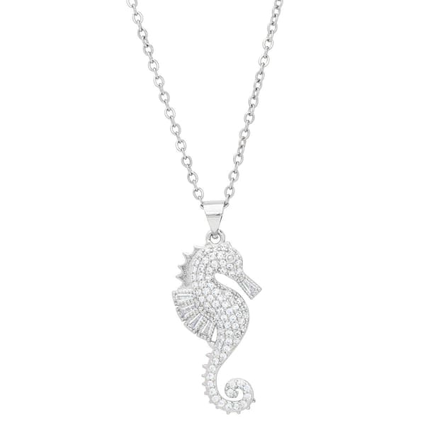 Silver Plated & CZ Seahorse Pendant Necklace - image 
