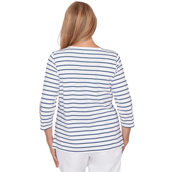 Petite Alfred Dunner Classics 3/4 Sleeve Stripe Bird Blouse