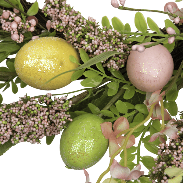 Northlight 20in. Glittered Eggs Hibiscus & Berries Easter Wreath
