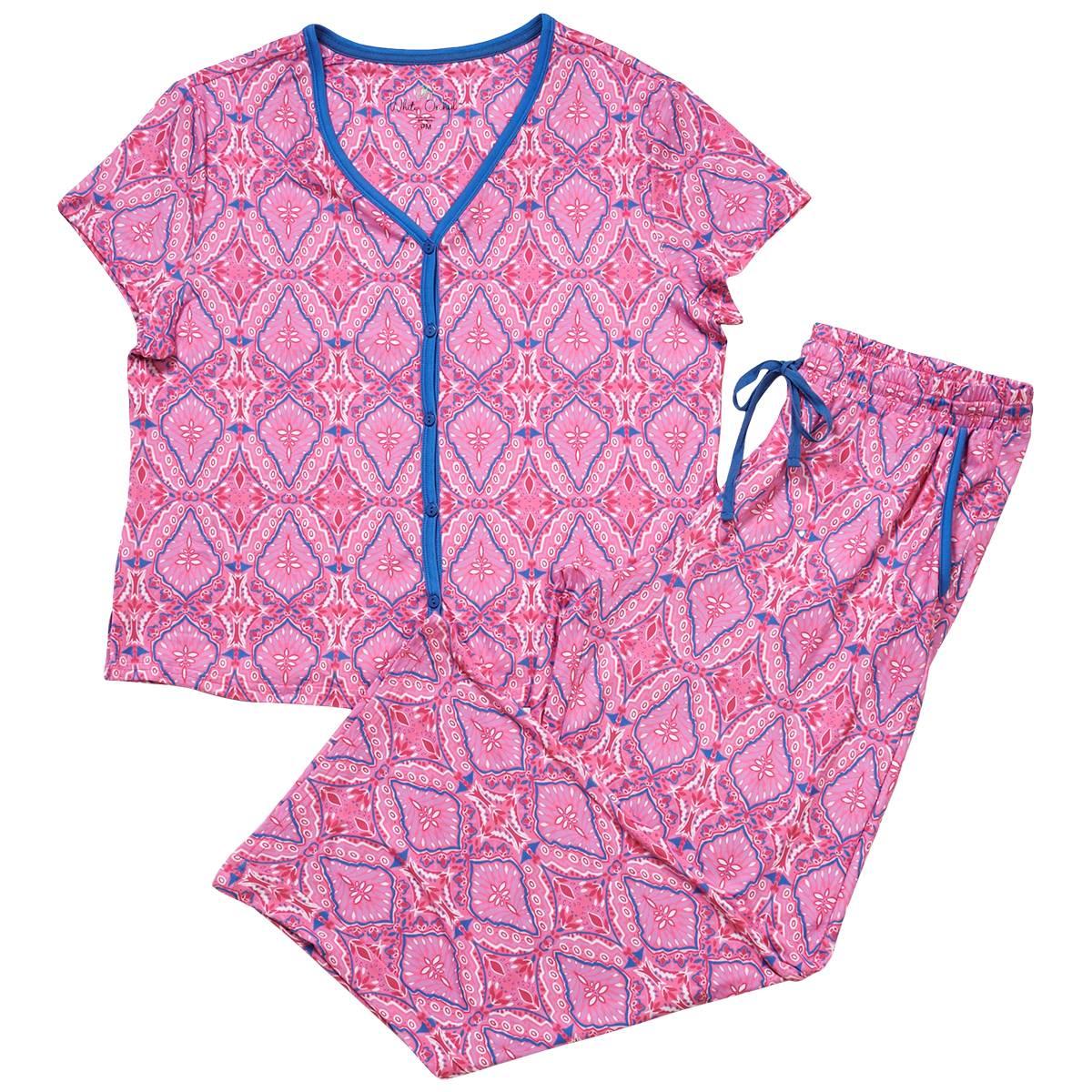 Plus Size White Orchid Sherbert Tile Long Leg Pajama Set