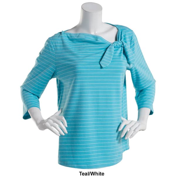 Womens Hannah & Gracie 3/4 Sleeve Marilyn Neck Bow Stripe Top