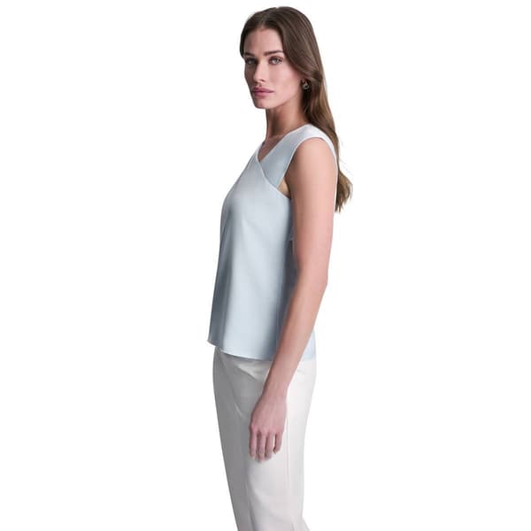 Womens DKNY Sleeveless Asymmetrical V Neck Solid Blouse