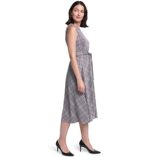 Womens Calvin Klein Sleeveless Plaid Belt Waist Midi Dress