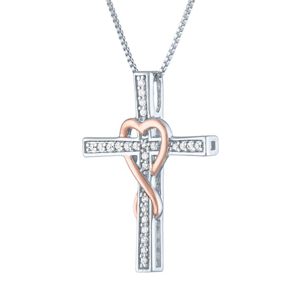 Nova Star(R) Lab Grown Diamond Heart Ribbon Cross Necklace - image 
