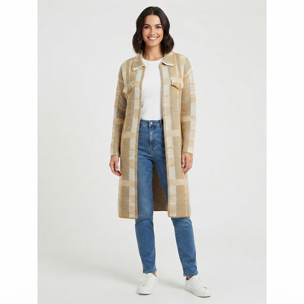Womens By Design Long Sleeve Chest Pocket Houndstooth Coatigan