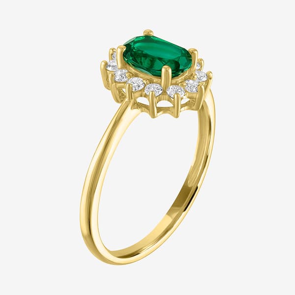 Nova Star® Lab Grown Emerald Gold over Silver Oval Halo Ring