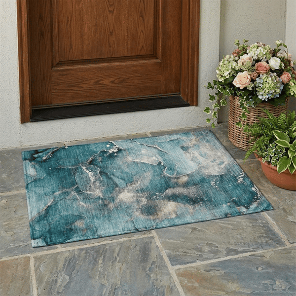 HomeRoots Teal Abstract Washable Non Skid  Accent Rug