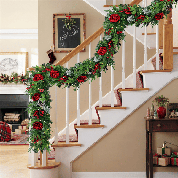 Puleo International 6ft. LED Roses & Pinecoes Adorned Garland
