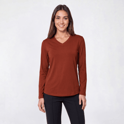 Womens Hasting & Smith Long Sleeve Solid V Neck Tee