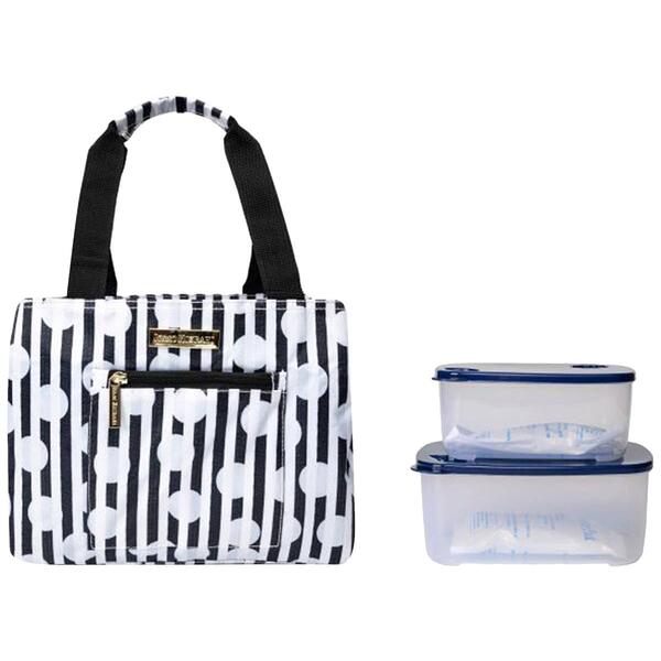Isaac Mizrahi Inwood Deluxe Dotted Stripe Lunch Tote - image 