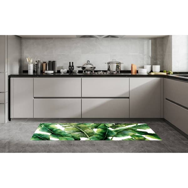 J&V Textiles Cloud Comfort Green Leaves Anti-Fatigue Kitchen Mat