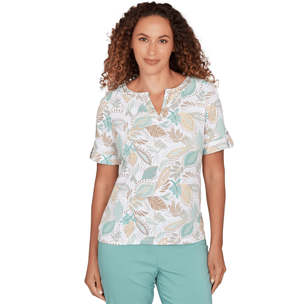 Womens Heart''s of Palm Fresh Start Printed Elbow Sleeve Banded V - image 