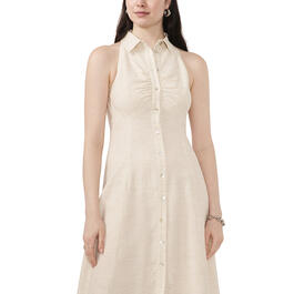 Womens MSK Sleeveless Linen Ruched Button Front Midi Dress