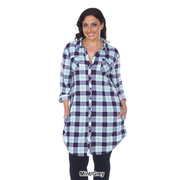 Plus Size White Mark Piper Stretchy Plaid Tunic Shirtdress